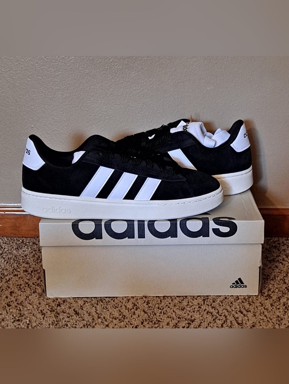 Adidas Grand Court Alpha Black & White Low-Top Suede Sneakers Size 11